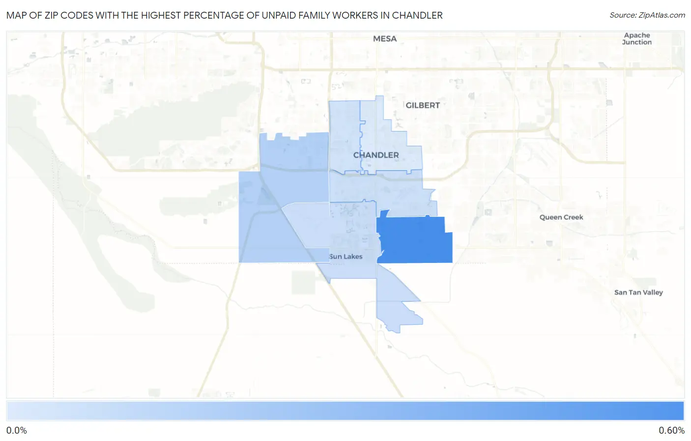 Zip Codes with the Highest Percentage of Unpaid Family Workers in Chandler Map