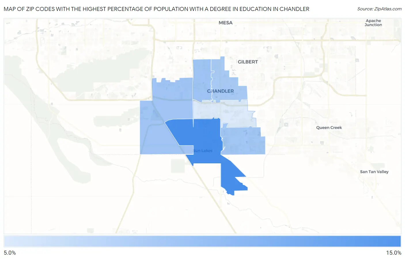 Zip Codes with the Highest Percentage of Population with a Degree in Education in Chandler Map
