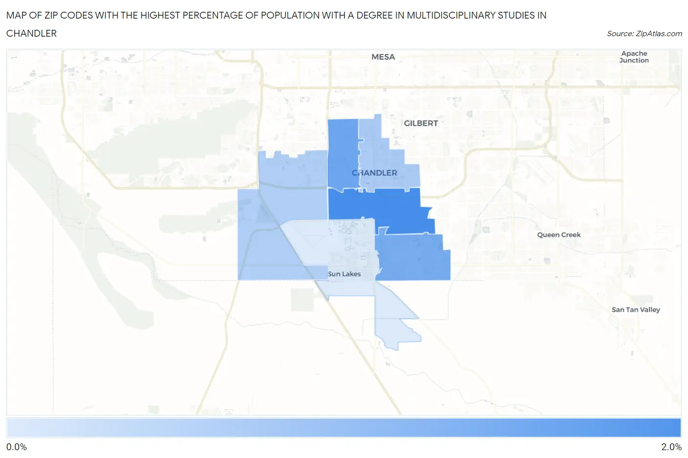 Zip Codes with the Highest Percentage of Population with a Degree in Multidisciplinary Studies in Chandler Map
