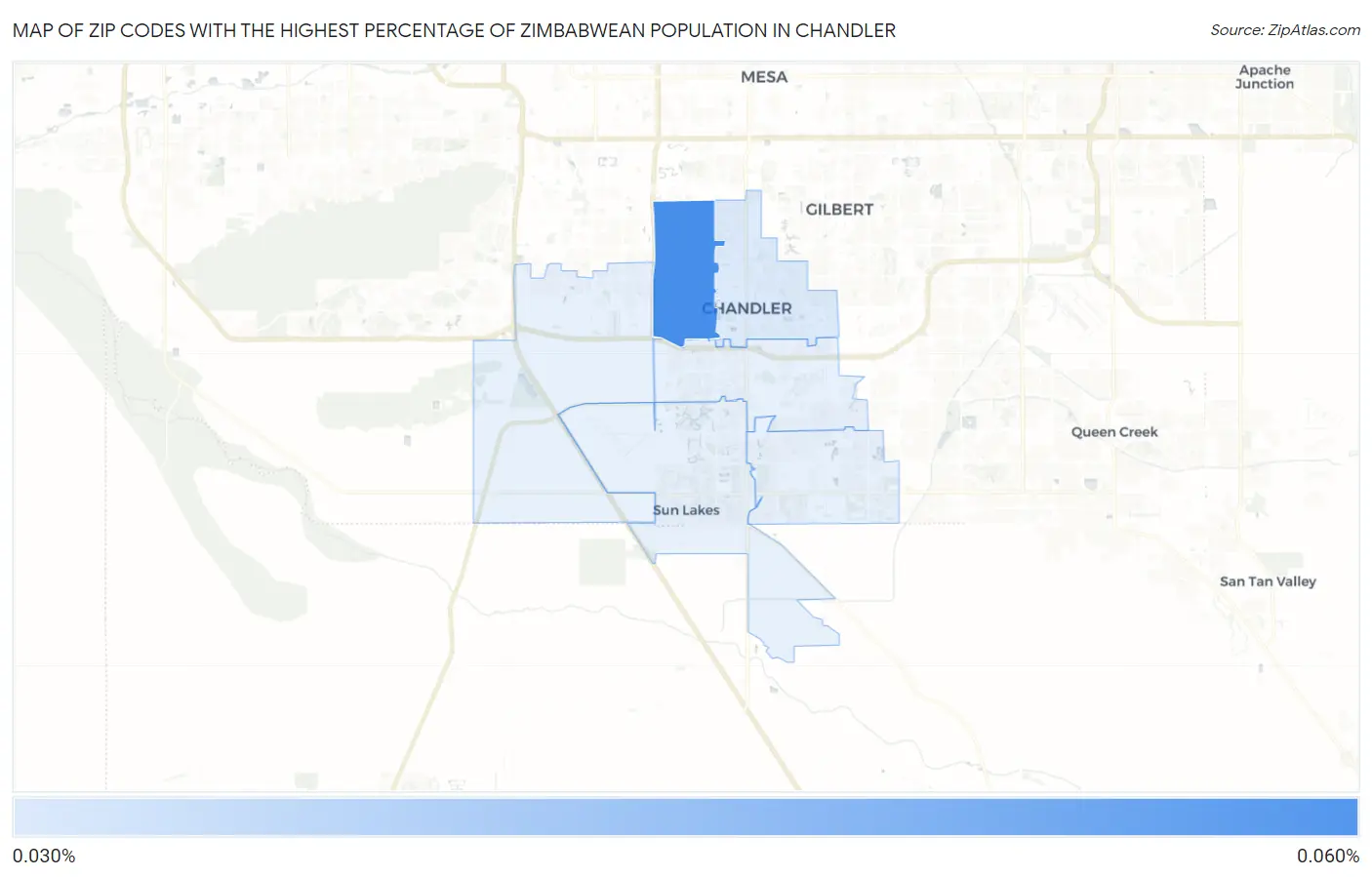 Zip Codes with the Highest Percentage of Zimbabwean Population in Chandler Map