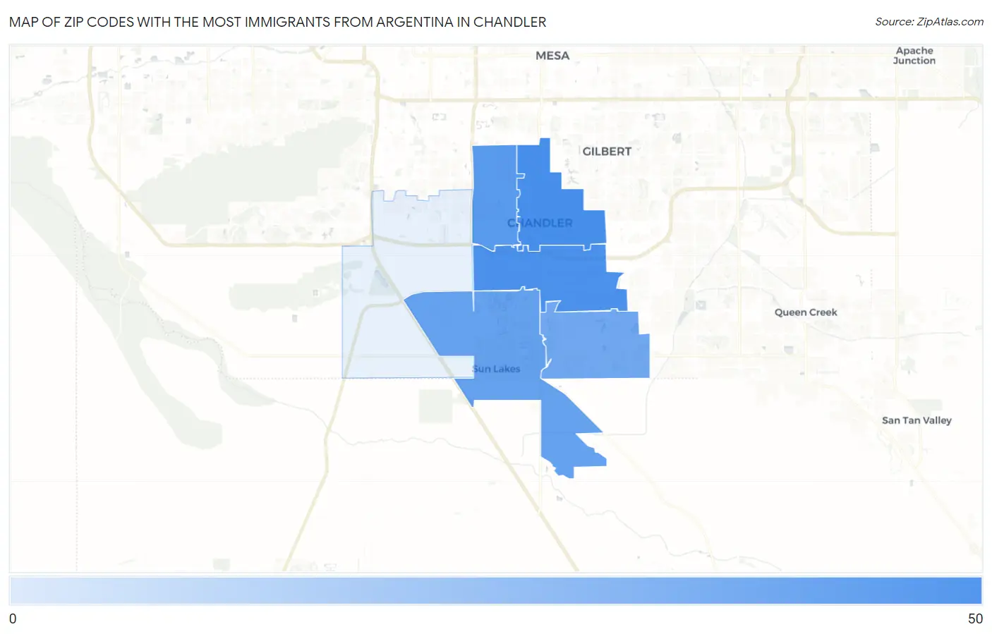 Zip Codes with the Most Immigrants from Argentina in Chandler Map
