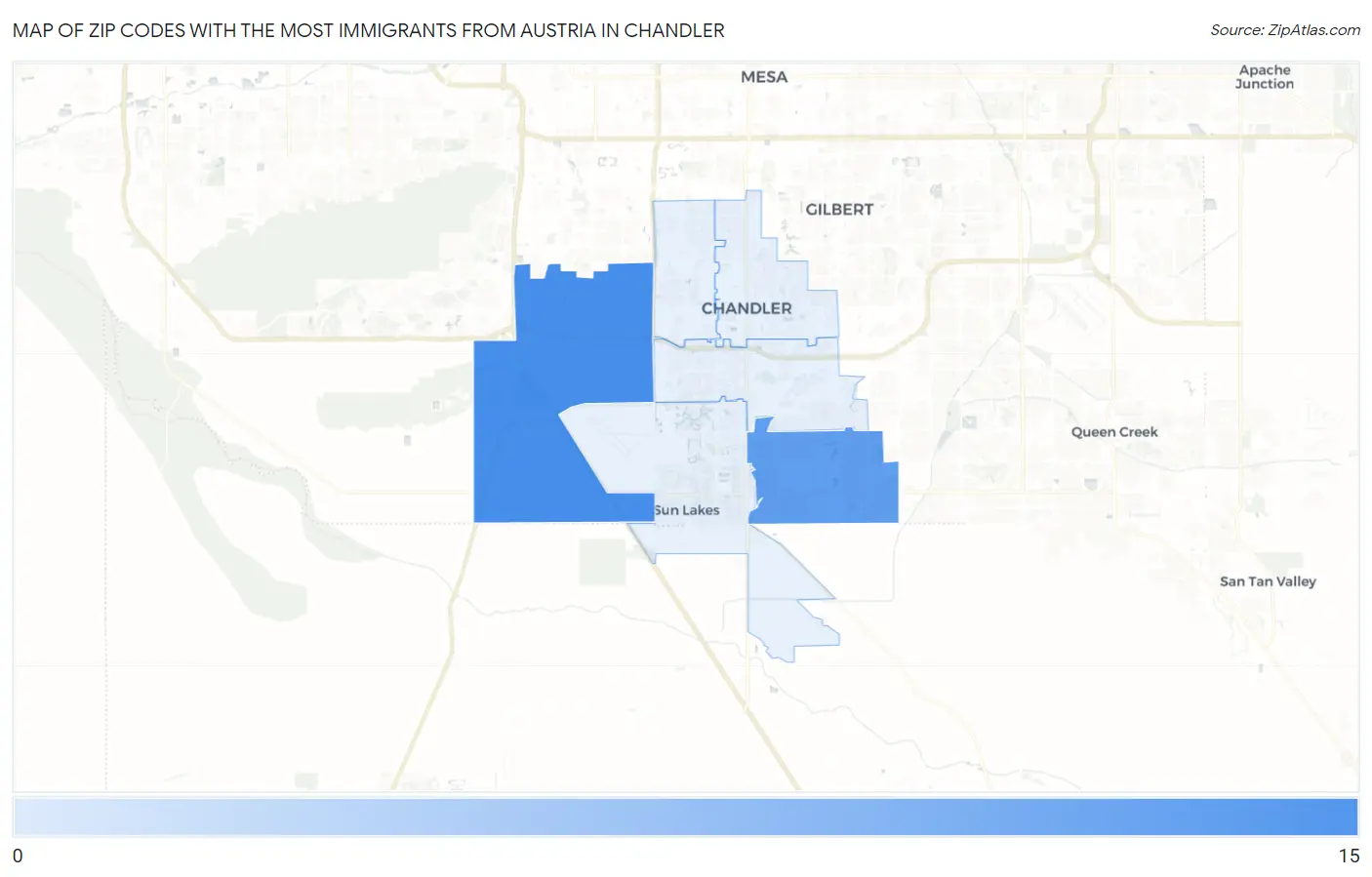 Zip Codes with the Most Immigrants from Austria in Chandler Map
