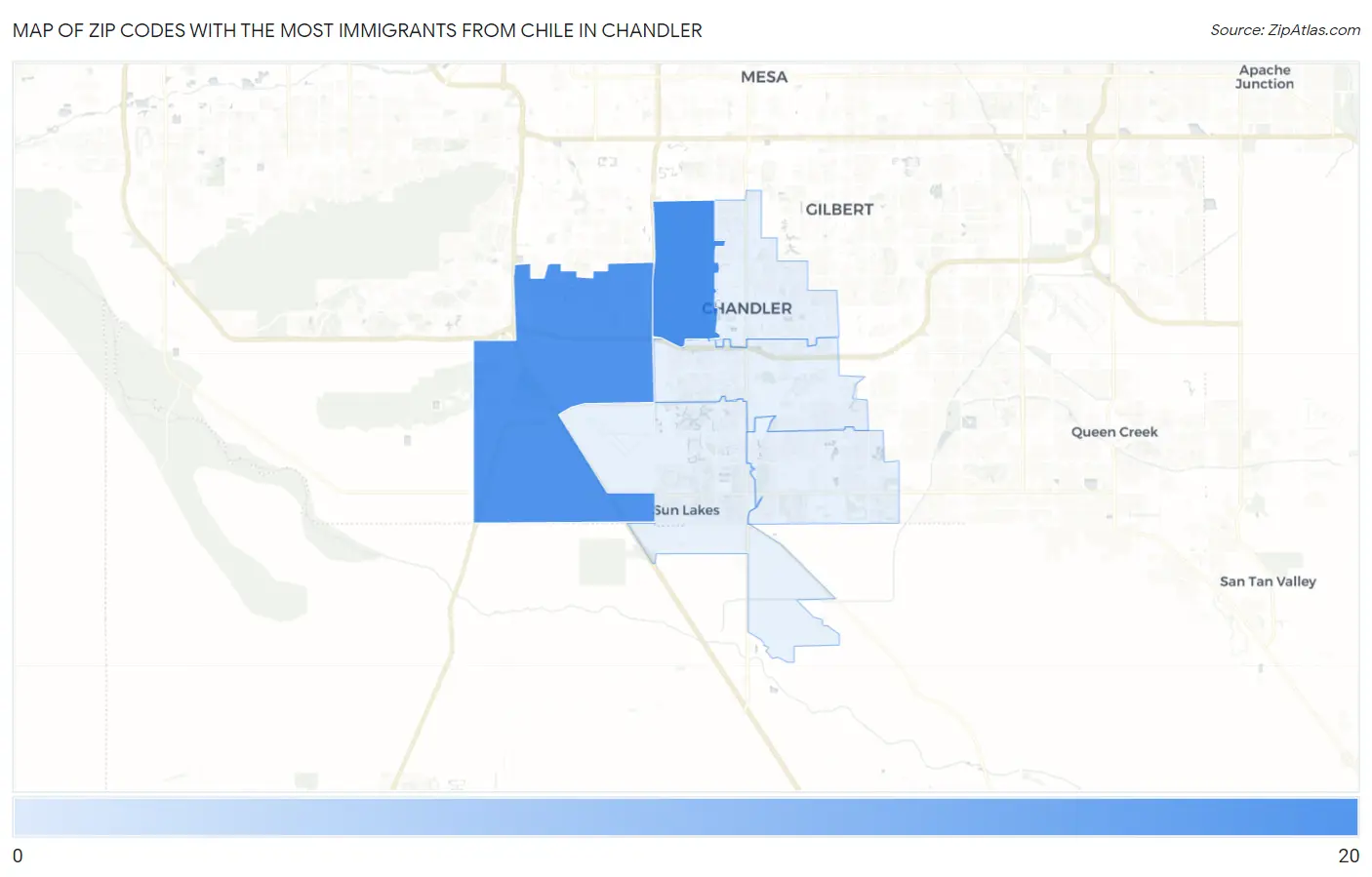 Zip Codes with the Most Immigrants from Chile in Chandler Map