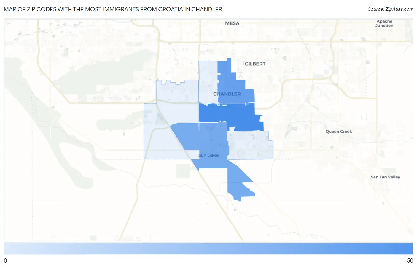 Zip Codes with the Most Immigrants from Croatia in Chandler Map