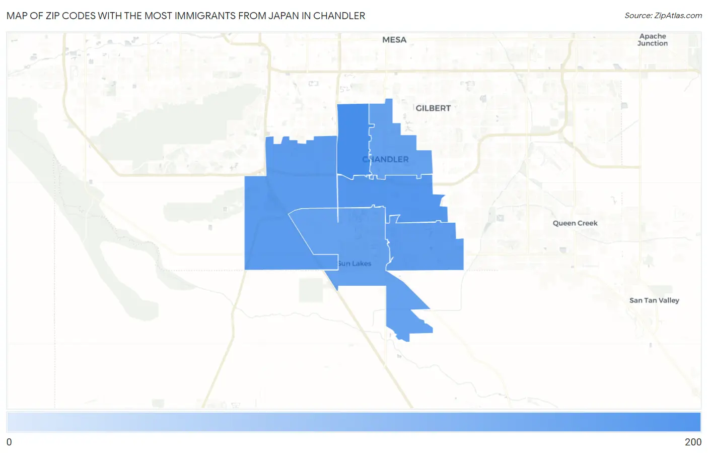 Zip Codes with the Most Immigrants from Japan in Chandler Map
