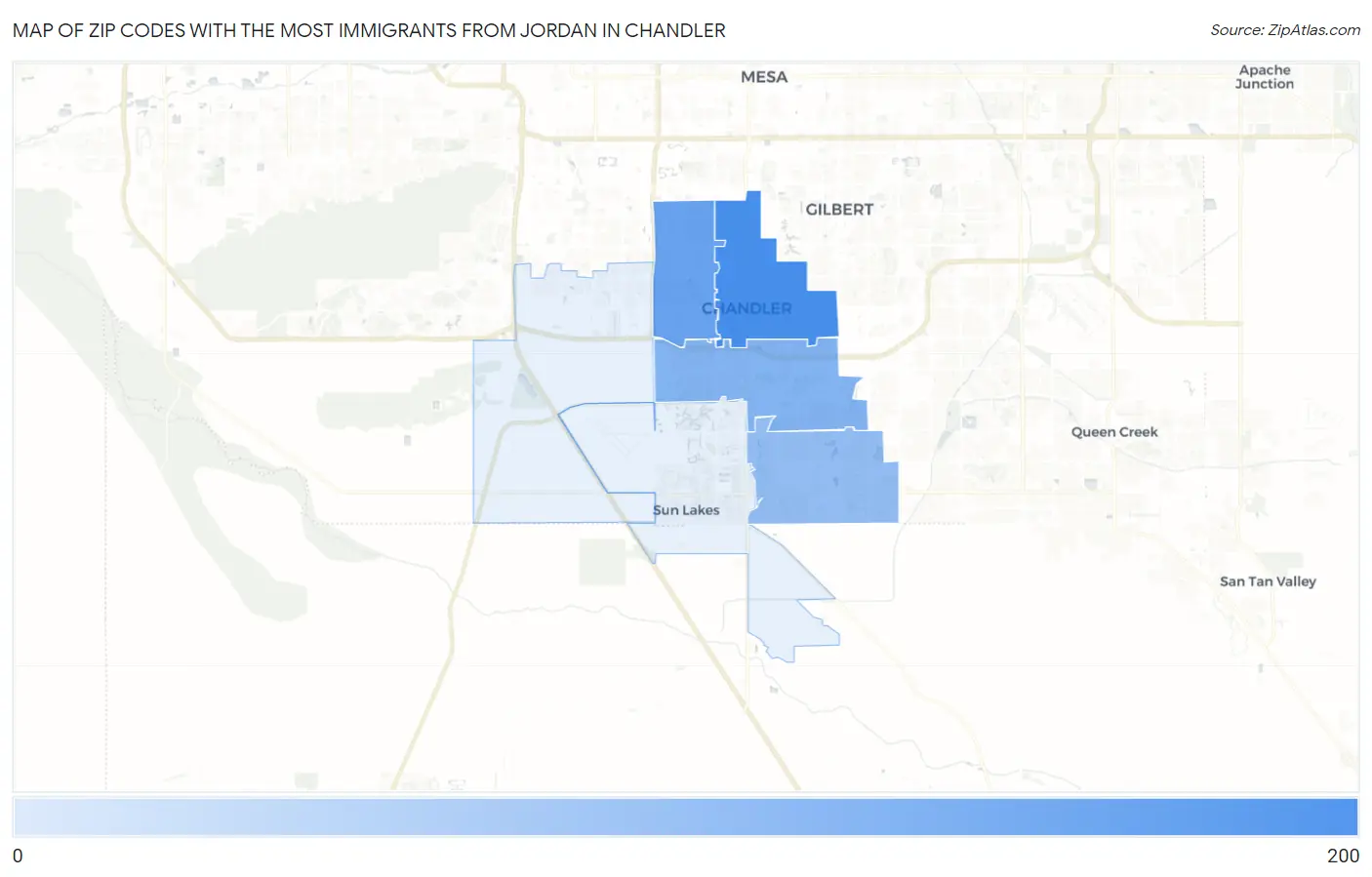 Zip Codes with the Most Immigrants from Jordan in Chandler Map