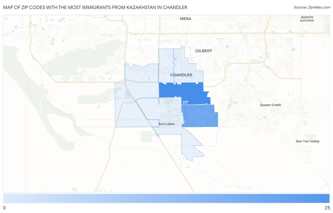 Zip Codes with the Most Immigrants from Kazakhstan in Chandler Map