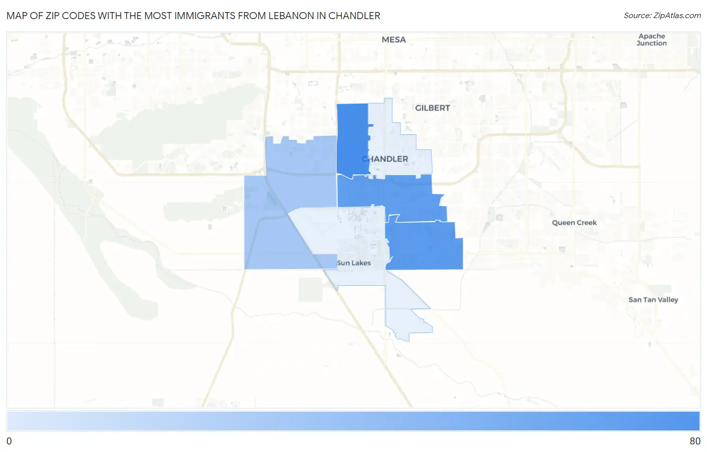 Zip Codes with the Most Immigrants from Lebanon in Chandler Map