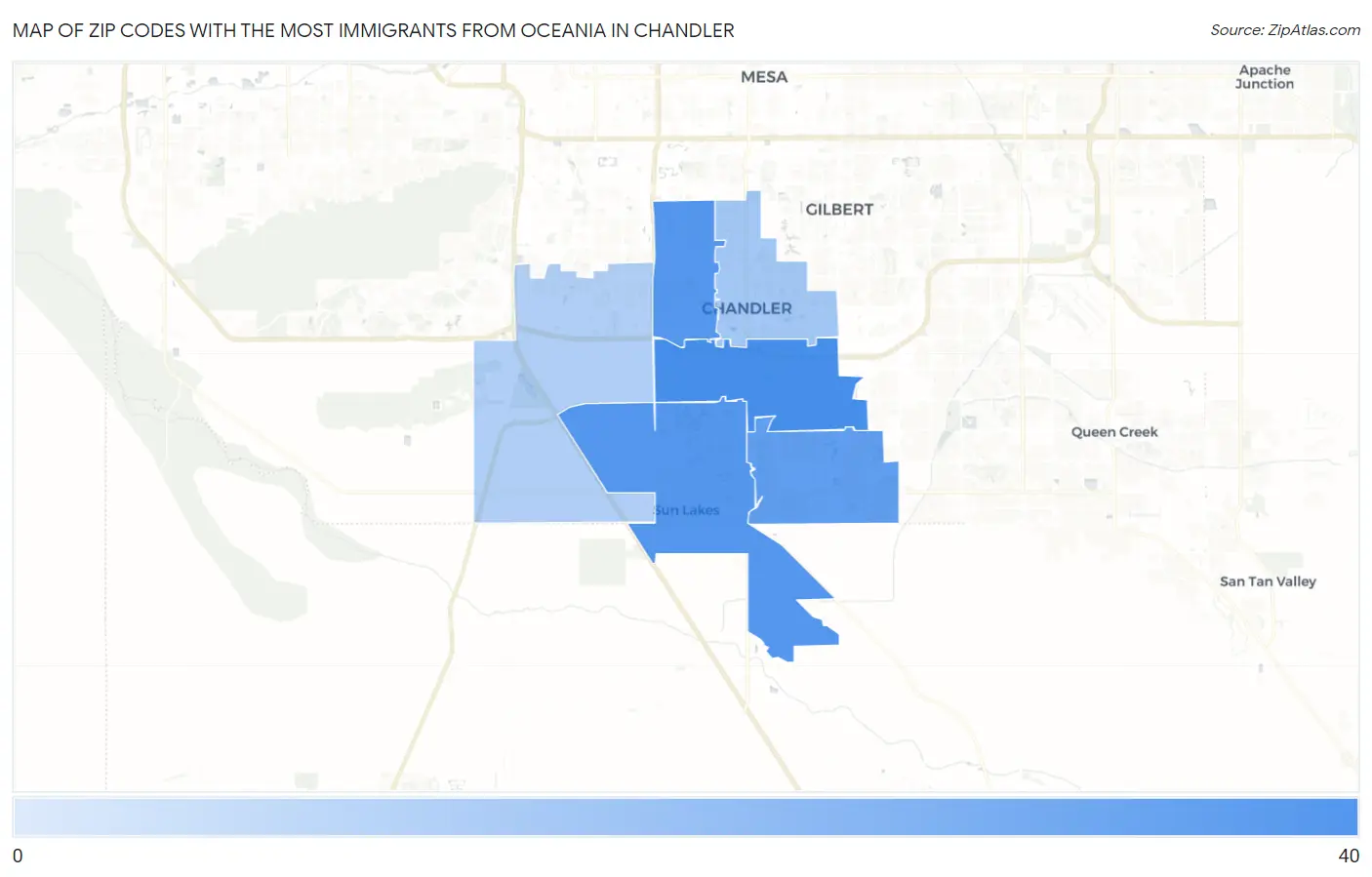 Zip Codes with the Most Immigrants from Oceania in Chandler Map