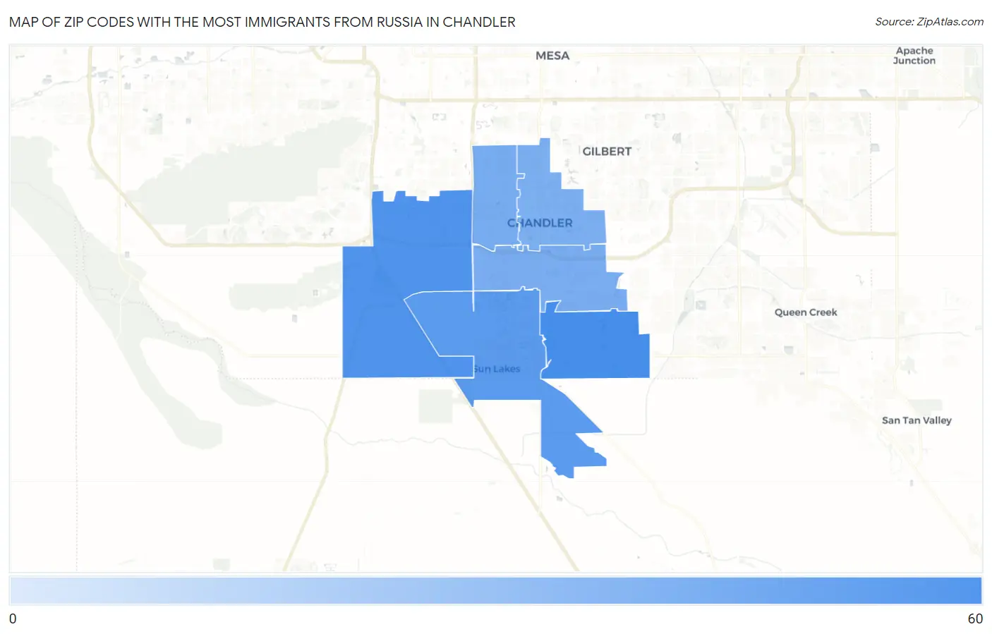 Zip Codes with the Most Immigrants from Russia in Chandler Map