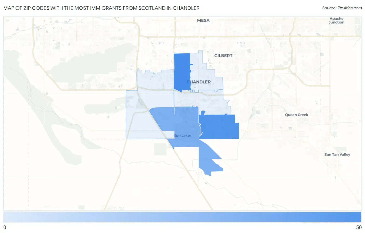 Zip Codes with the Most Immigrants from Scotland in Chandler Map