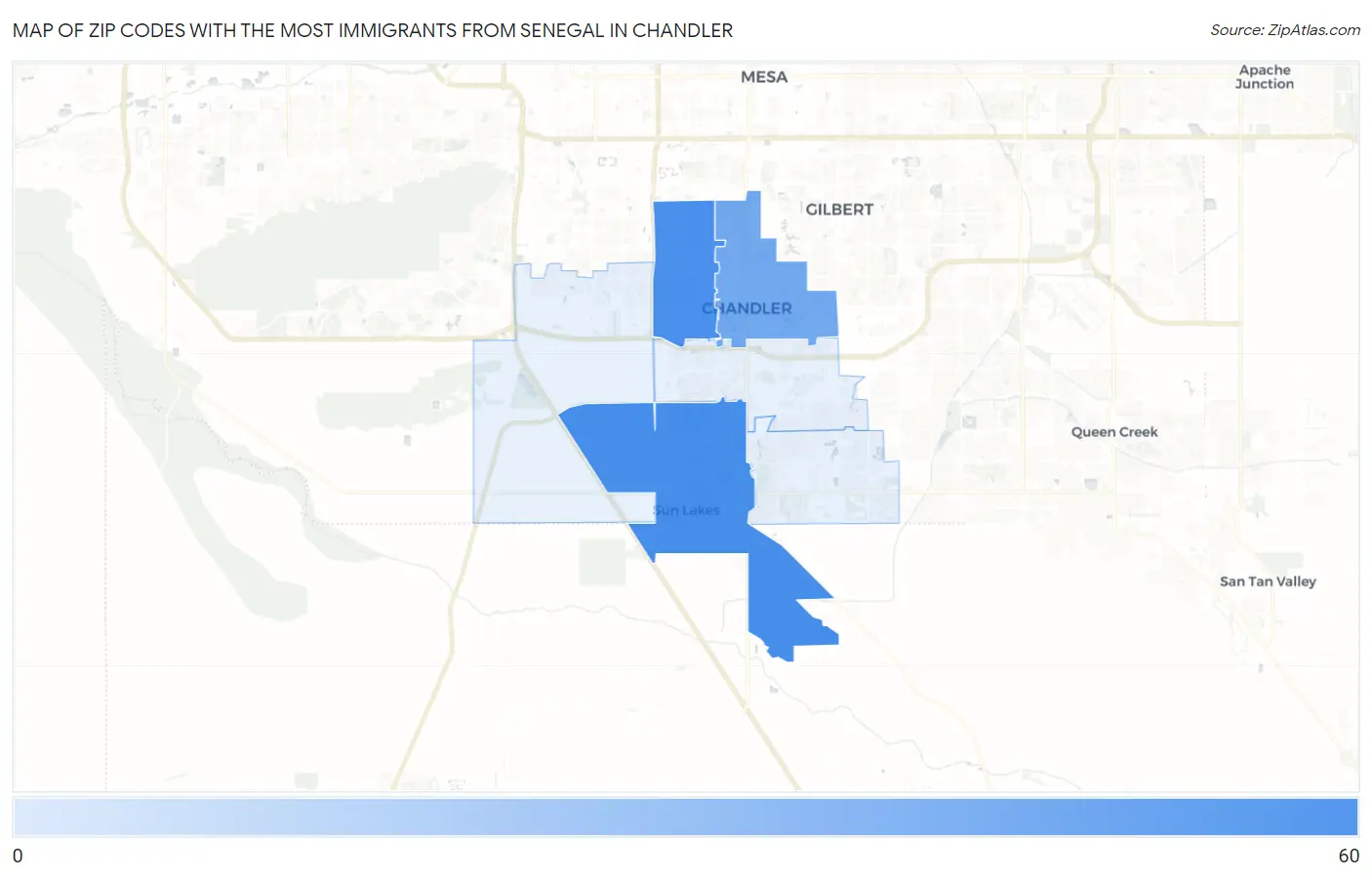Zip Codes with the Most Immigrants from Senegal in Chandler Map