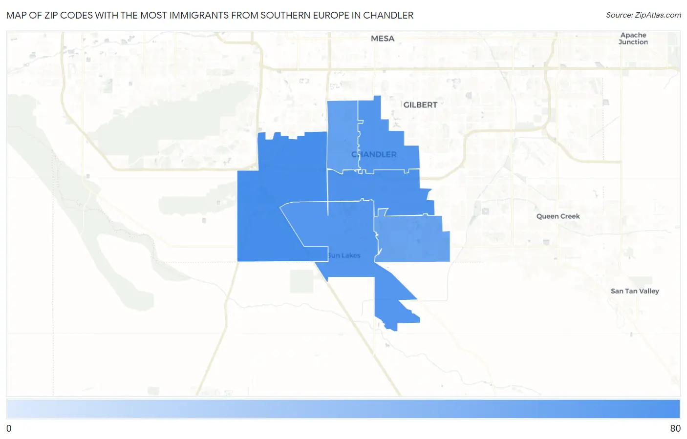 Zip Codes with the Most Immigrants from Southern Europe in Chandler Map