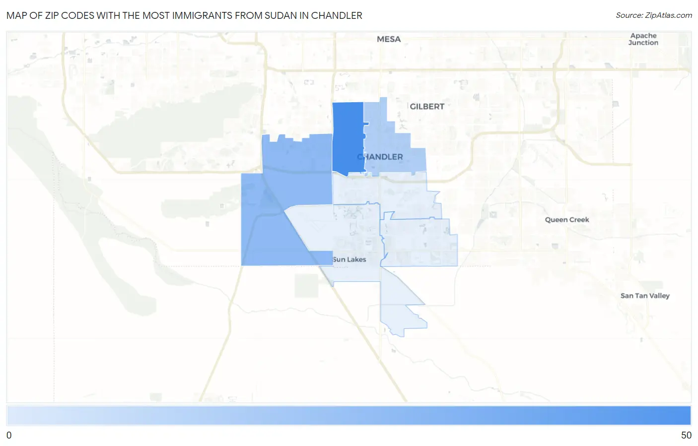 Zip Codes with the Most Immigrants from Sudan in Chandler Map