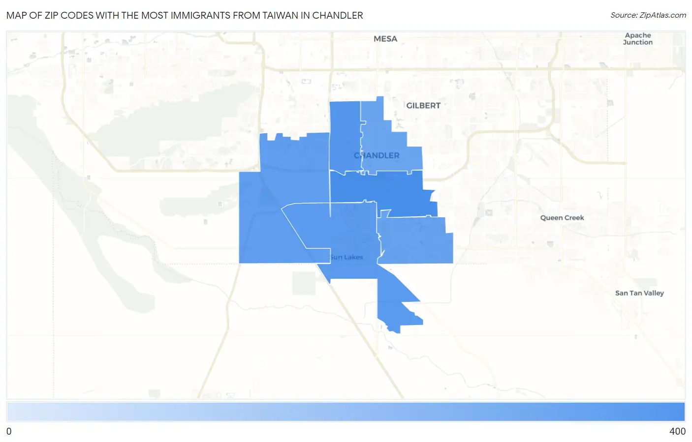 Zip Codes with the Most Immigrants from Taiwan in Chandler Map