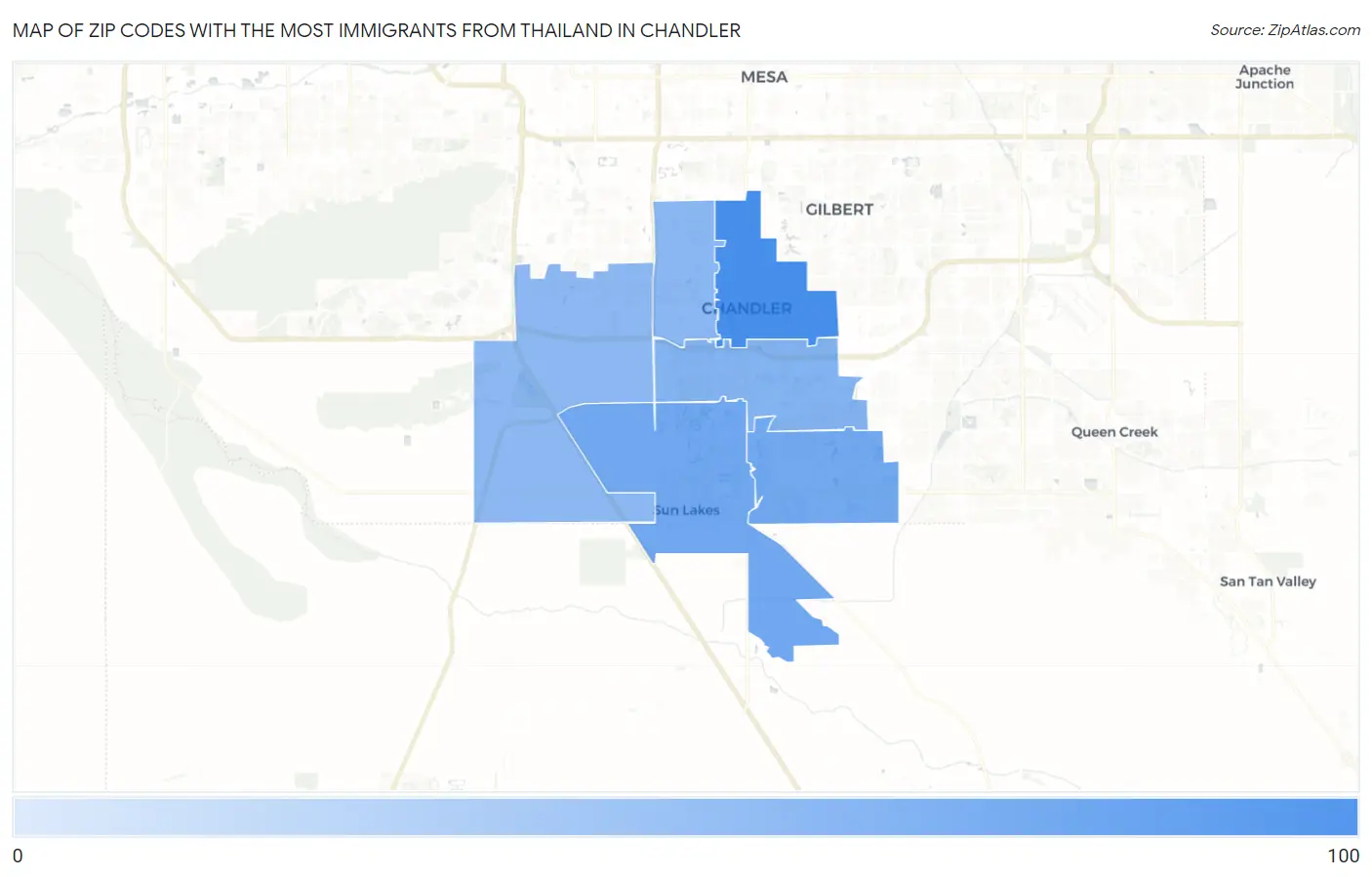 Zip Codes with the Most Immigrants from Thailand in Chandler Map