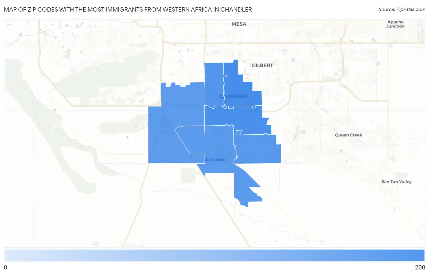 Zip Codes with the Most Immigrants from Western Africa in Chandler Map