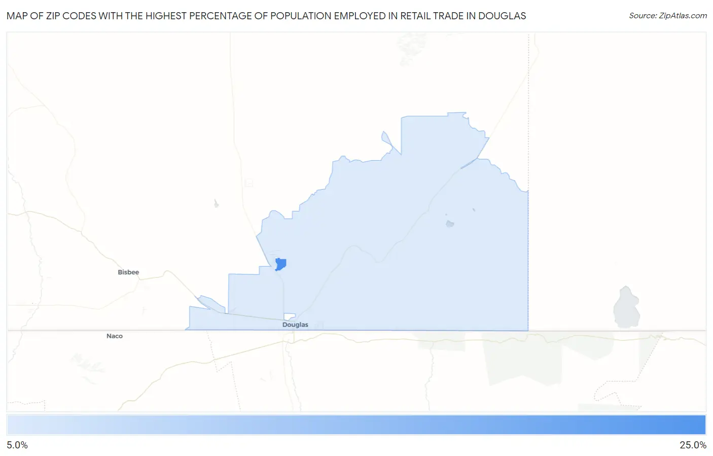 Zip Codes with the Highest Percentage of Population Employed in Retail Trade in Douglas Map