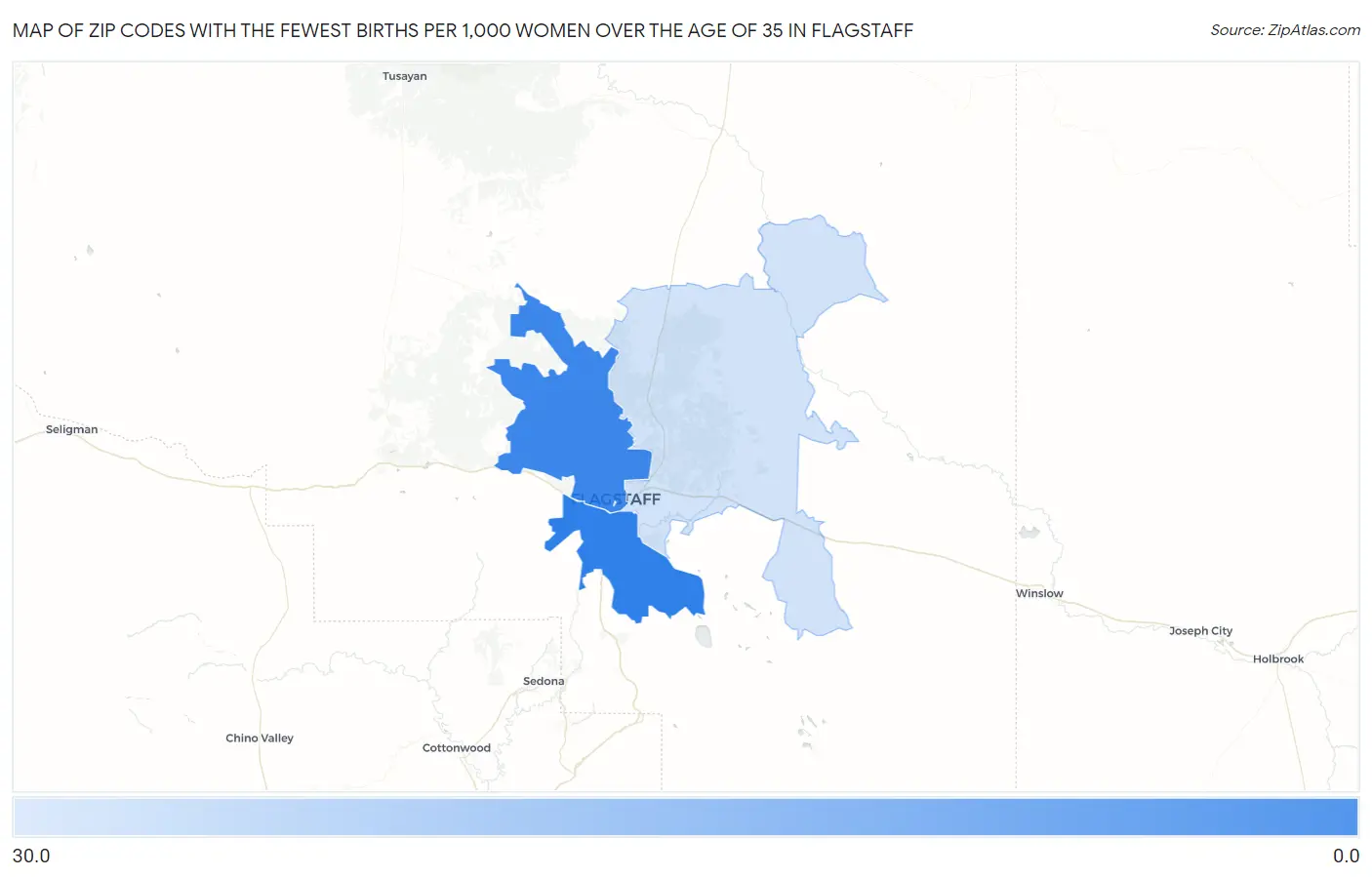 Zip Codes with the Fewest Births per 1,000 Women Over the Age of 35 in Flagstaff Map