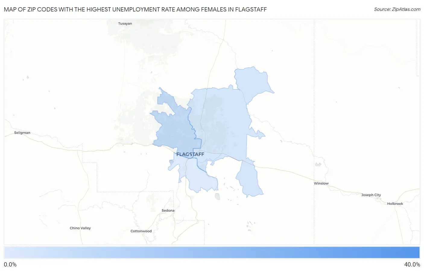 Zip Codes with the Highest Unemployment Rate Among Females in Flagstaff Map