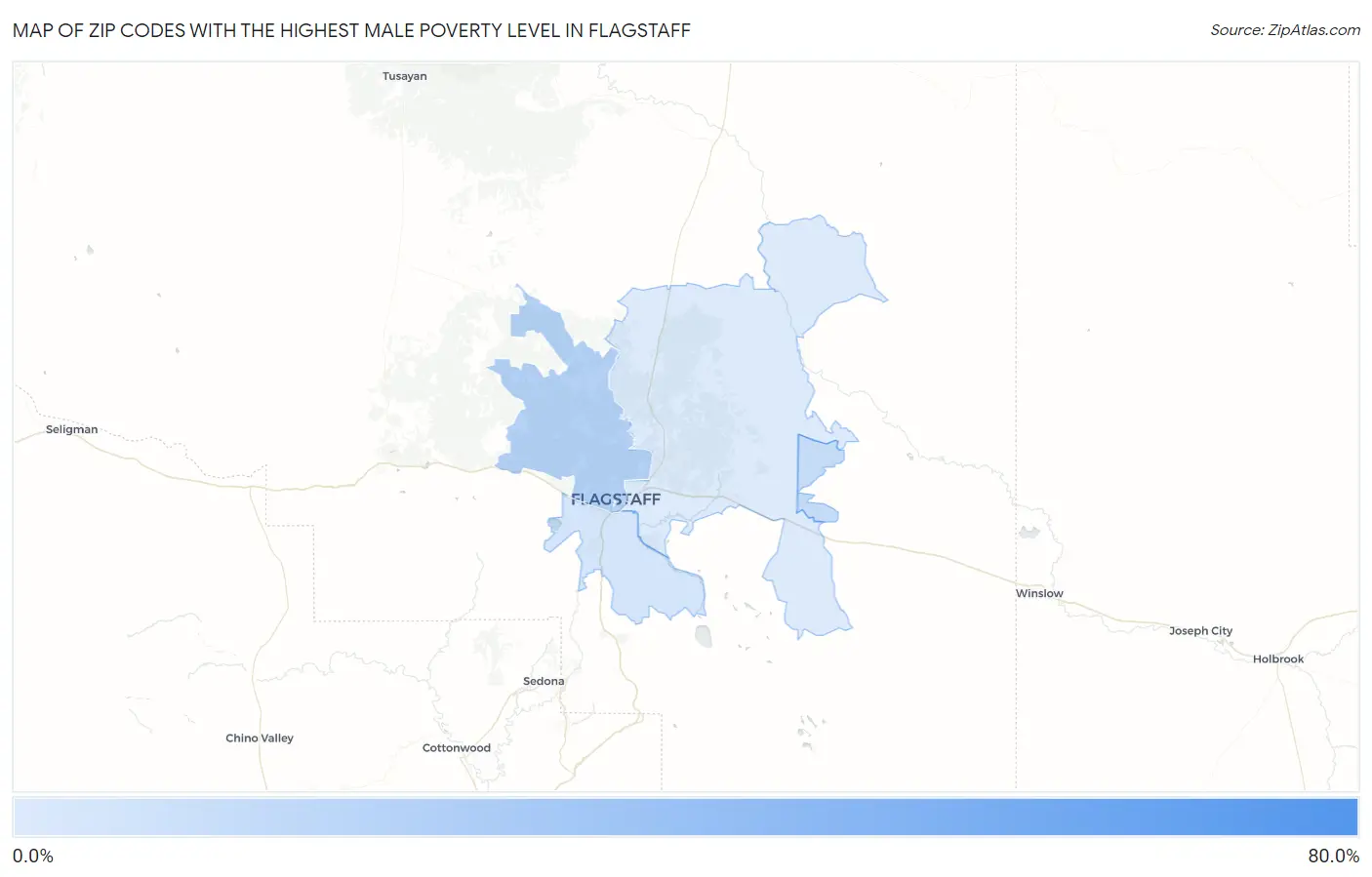 Zip Codes with the Highest Male Poverty Level in Flagstaff Map