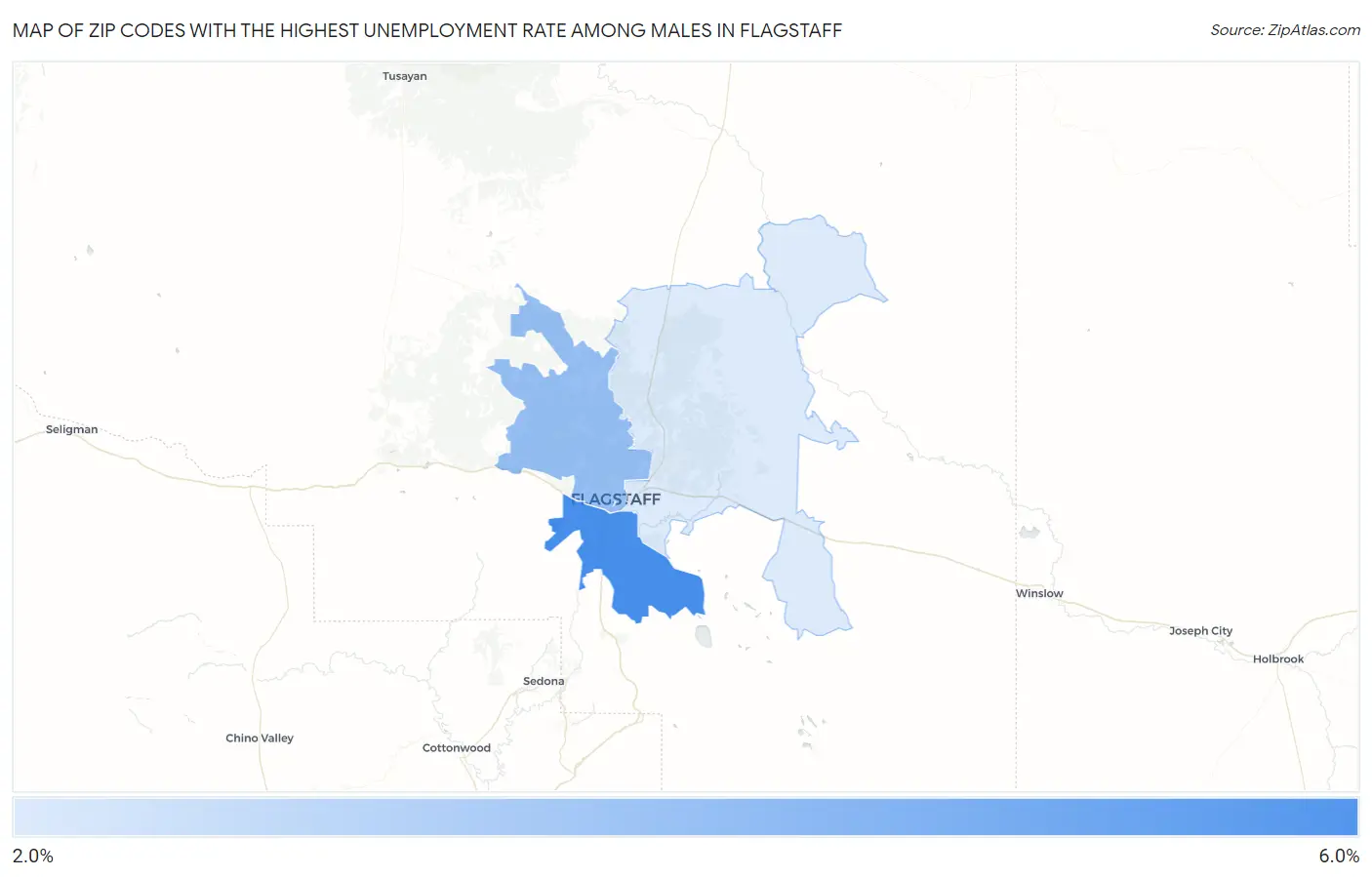 Zip Codes with the Highest Unemployment Rate Among Males in Flagstaff Map
