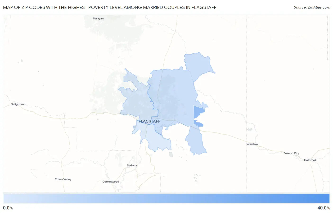 Zip Codes with the Highest Poverty Level Among Married Couples in Flagstaff Map