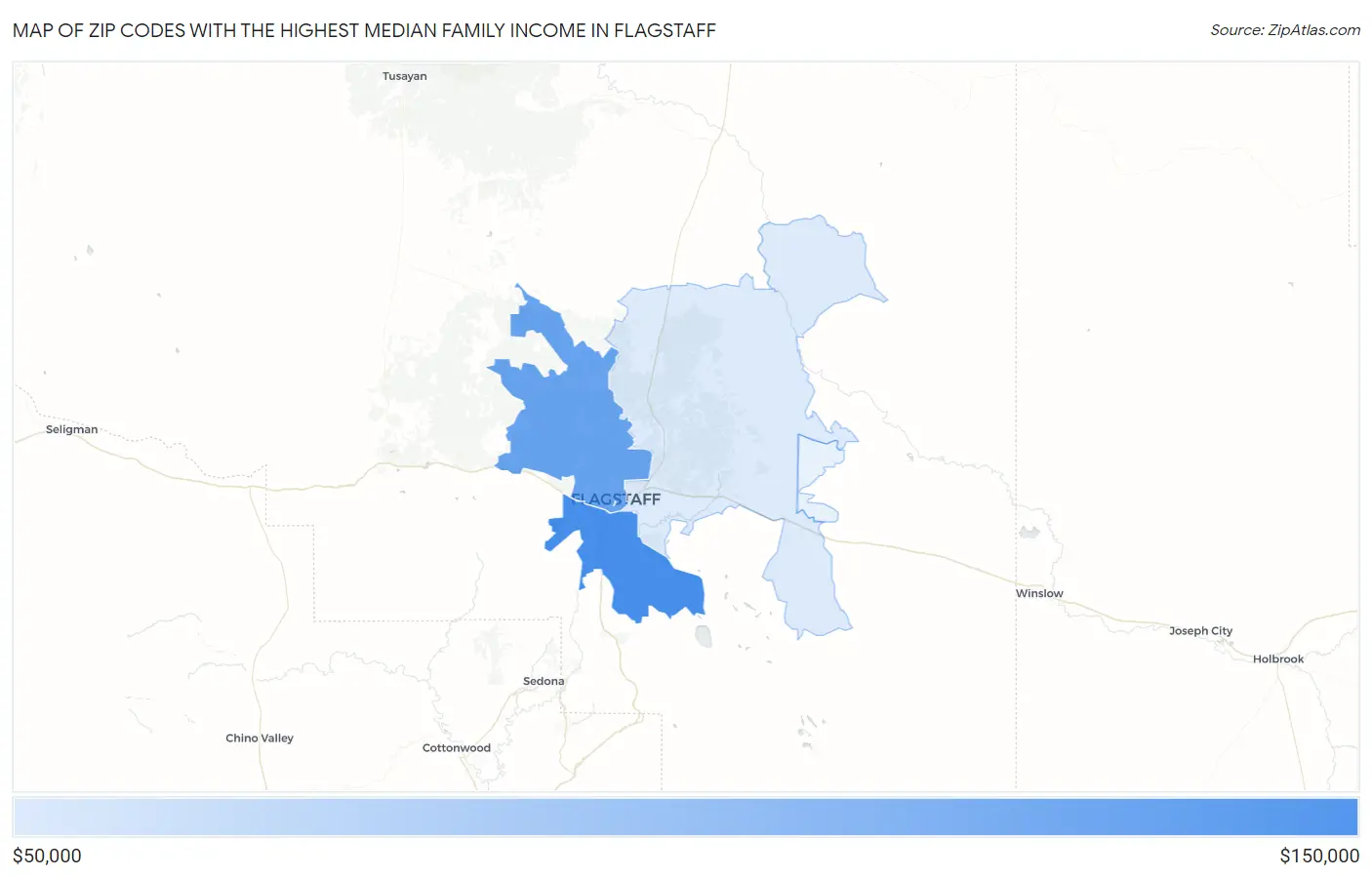 Zip Codes with the Highest Median Family Income in Flagstaff Map