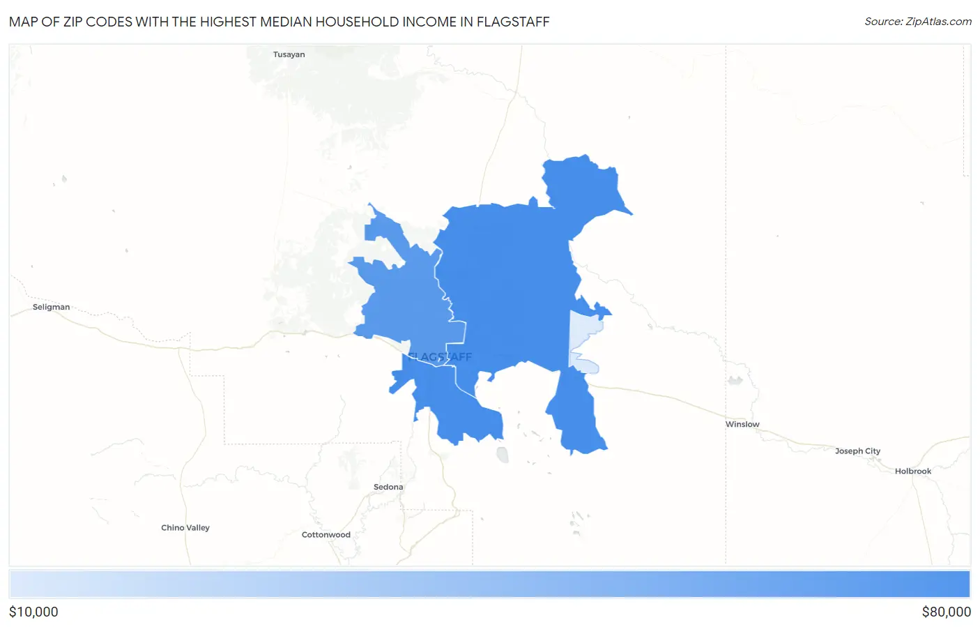 Zip Codes with the Highest Median Household Income in Flagstaff Map