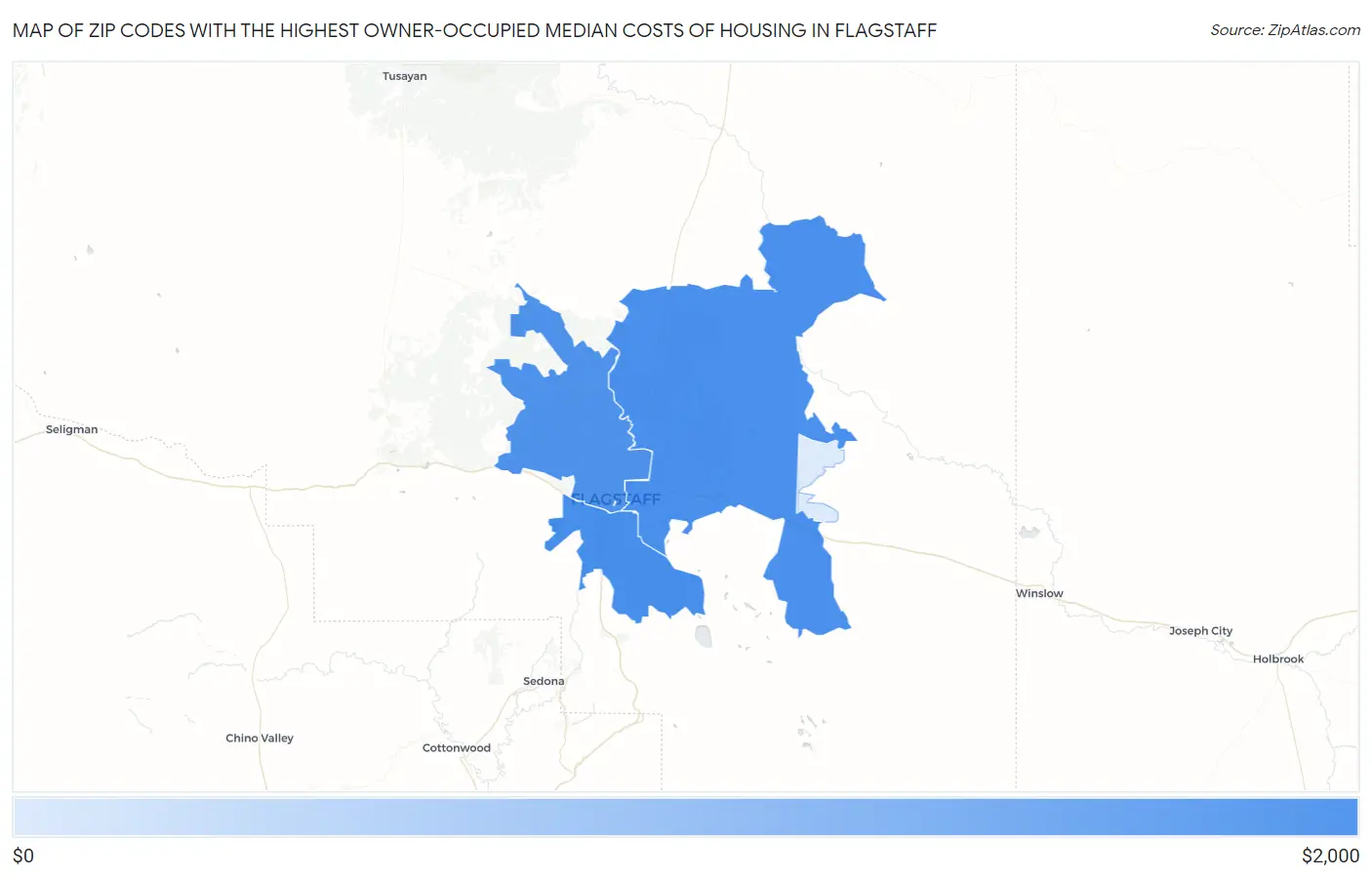 Zip Codes with the Highest Owner-Occupied Median Costs of Housing in Flagstaff Map