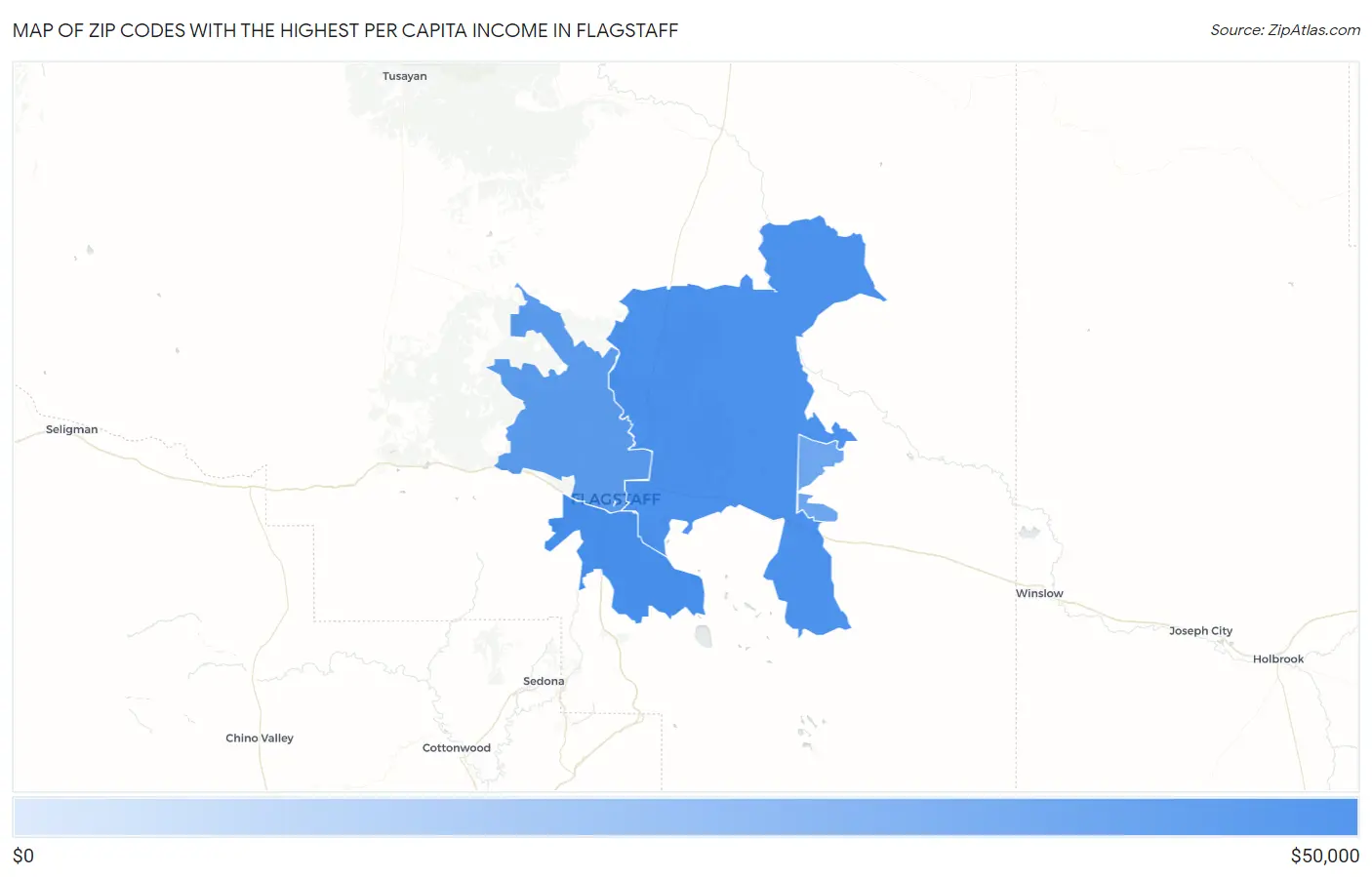 Zip Codes with the Highest Per Capita Income in Flagstaff Map