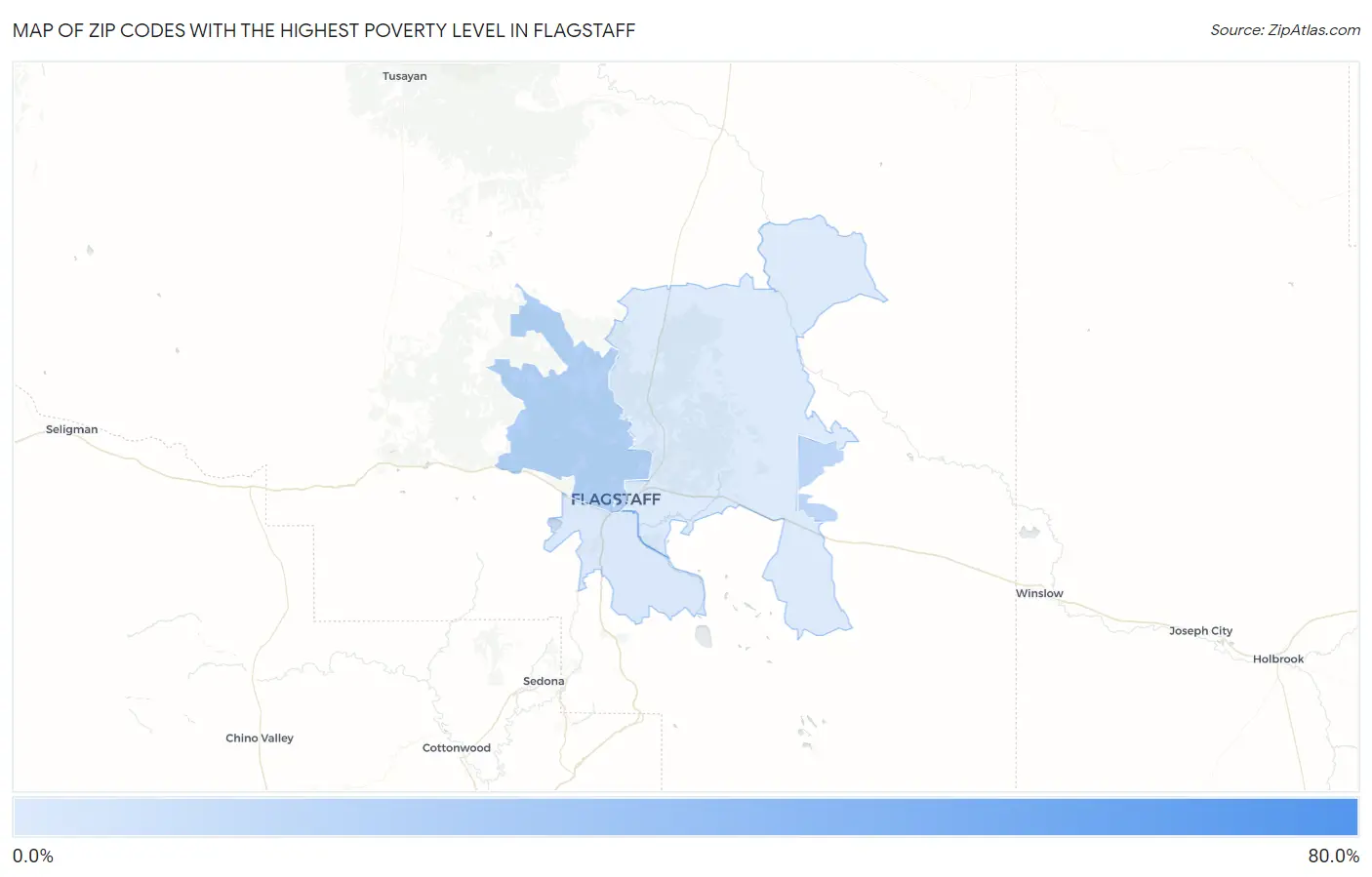 Zip Codes with the Highest Poverty Level in Flagstaff Map