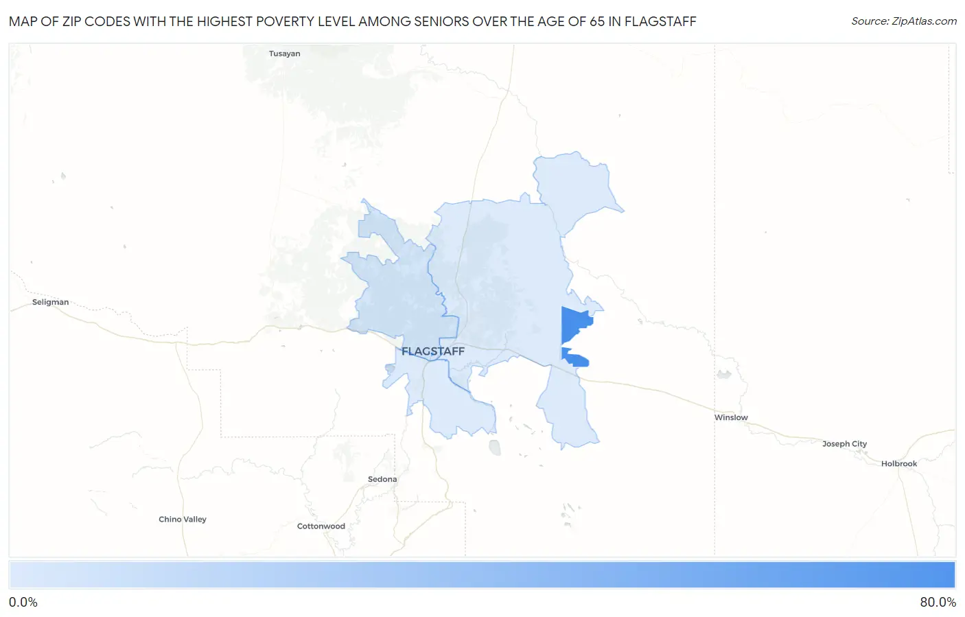 Zip Codes with the Highest Poverty Level Among Seniors Over the Age of 65 in Flagstaff Map