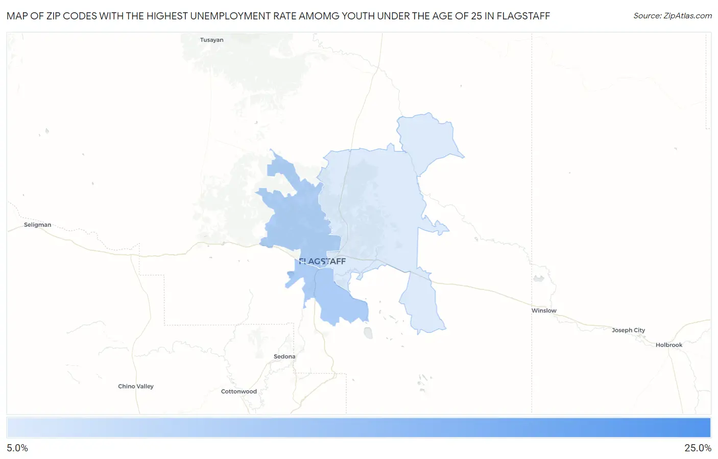 Zip Codes with the Highest Unemployment Rate Amomg Youth Under the Age of 25 in Flagstaff Map