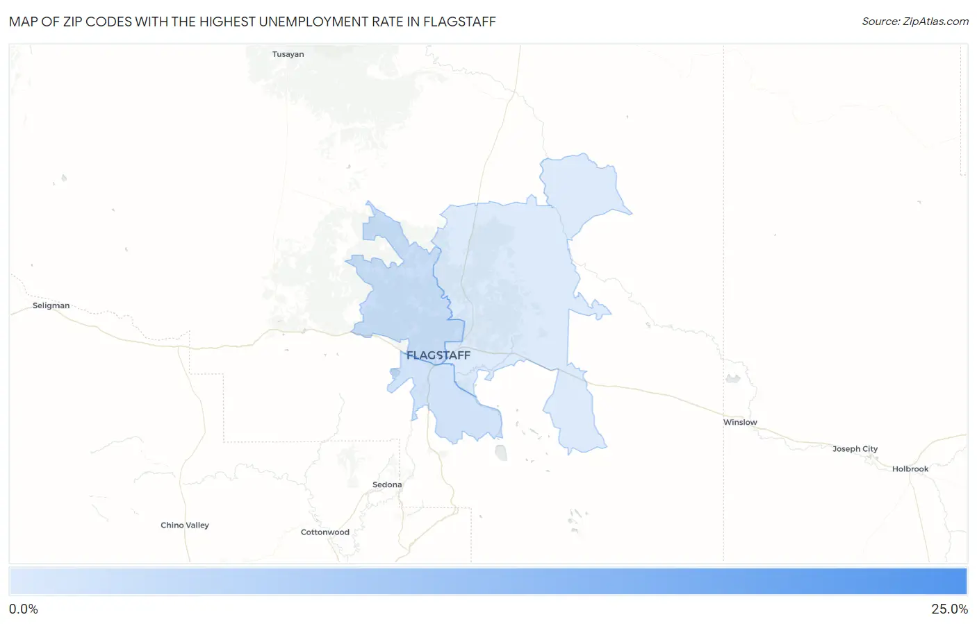 Zip Codes with the Highest Unemployment Rate in Flagstaff Map