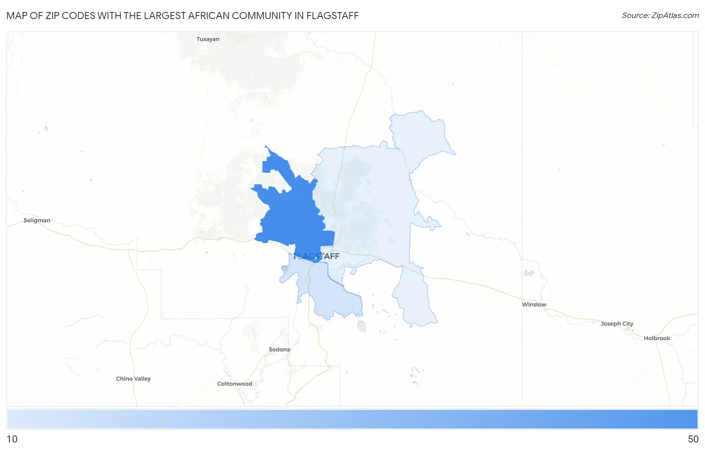 Zip Codes with the Largest African Community in Flagstaff Map