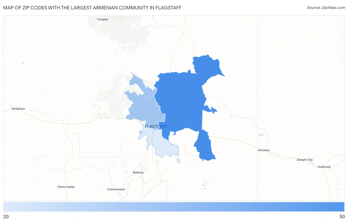 Zip Codes with the Largest Armenian Community in Flagstaff Map