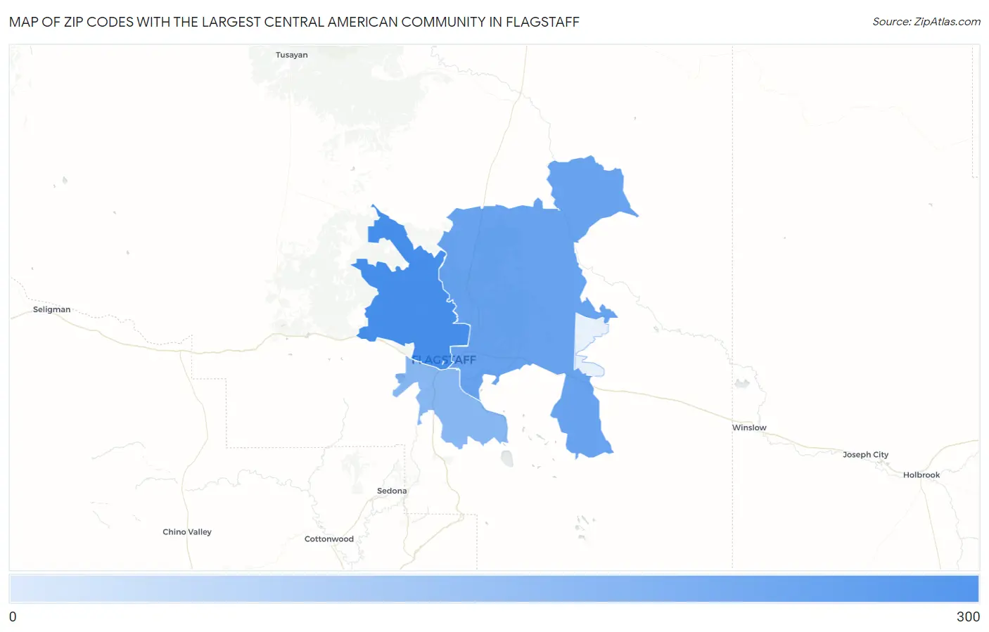 Zip Codes with the Largest Central American Community in Flagstaff Map