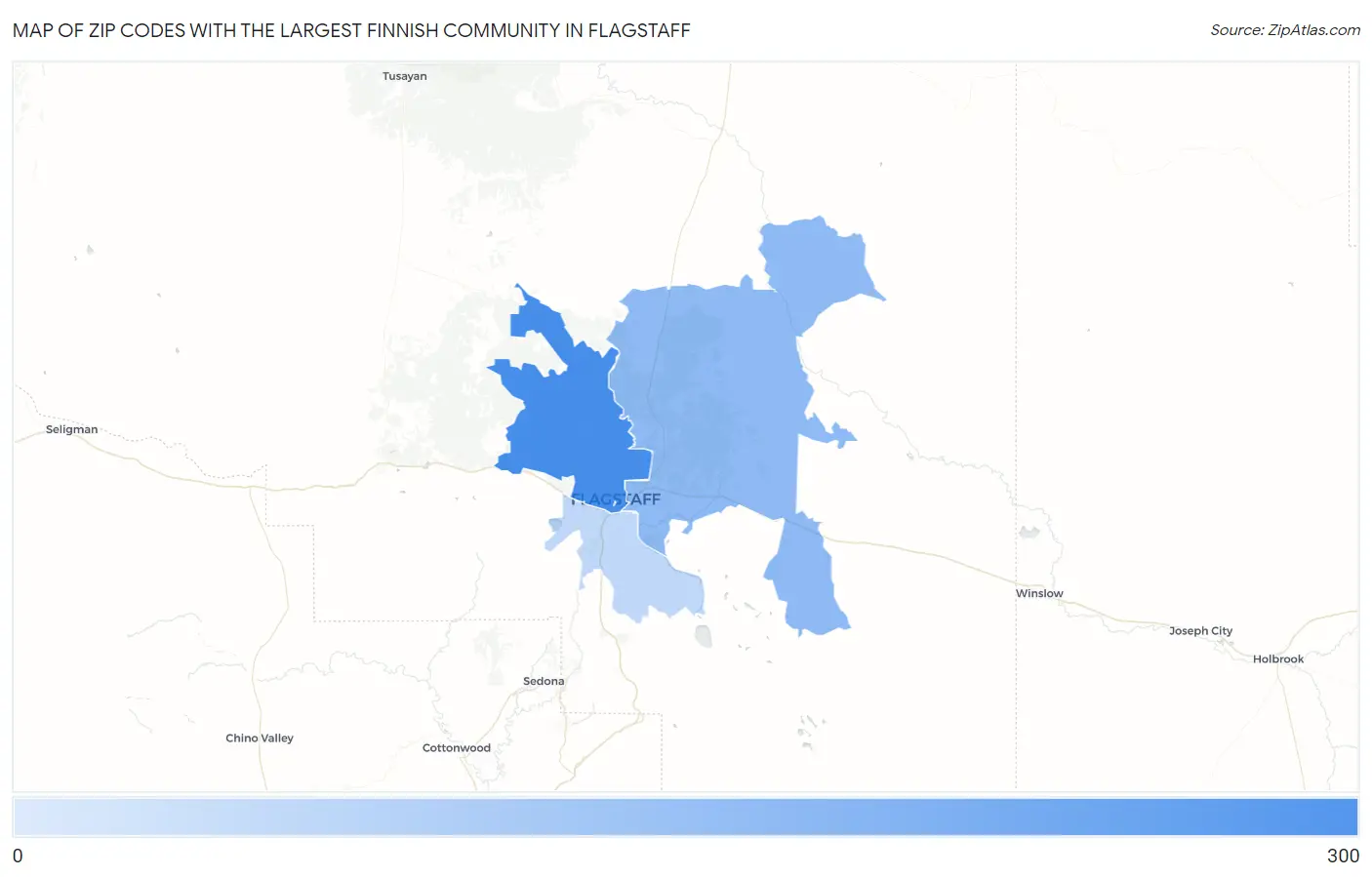 Zip Codes with the Largest Finnish Community in Flagstaff Map
