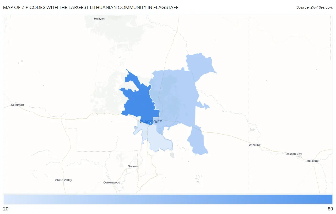 Zip Codes with the Largest Lithuanian Community in Flagstaff Map