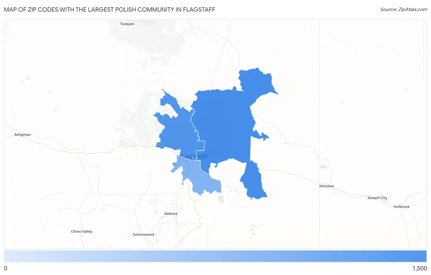 Zip Codes with the Largest Polish Community in Flagstaff Map