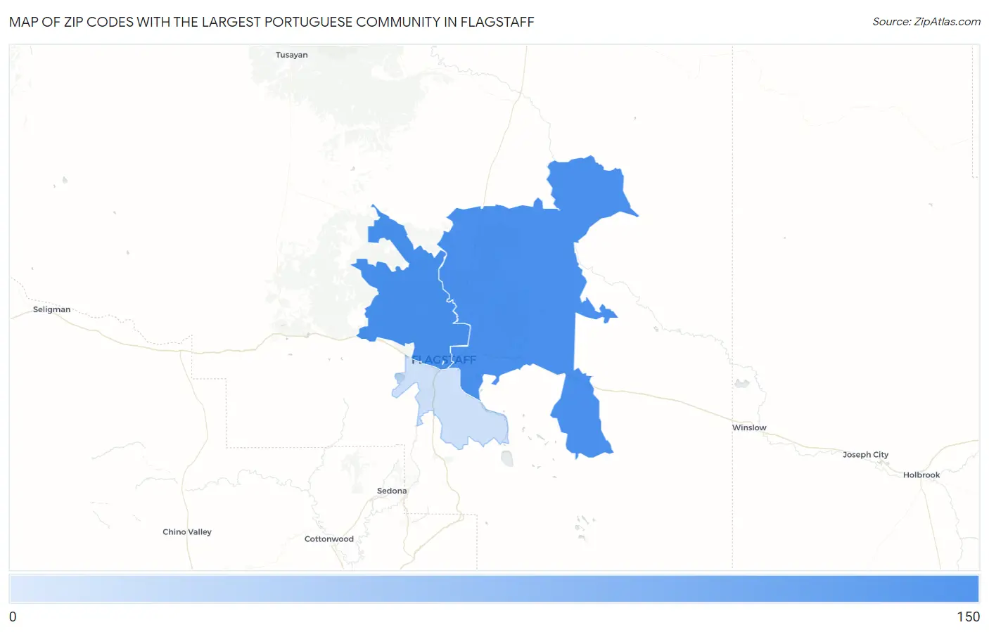 Zip Codes with the Largest Portuguese Community in Flagstaff Map