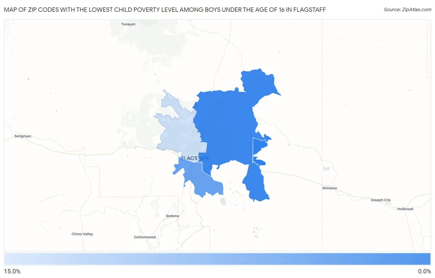 Zip Codes with the Lowest Child Poverty Level Among Boys Under the Age of 16 in Flagstaff Map