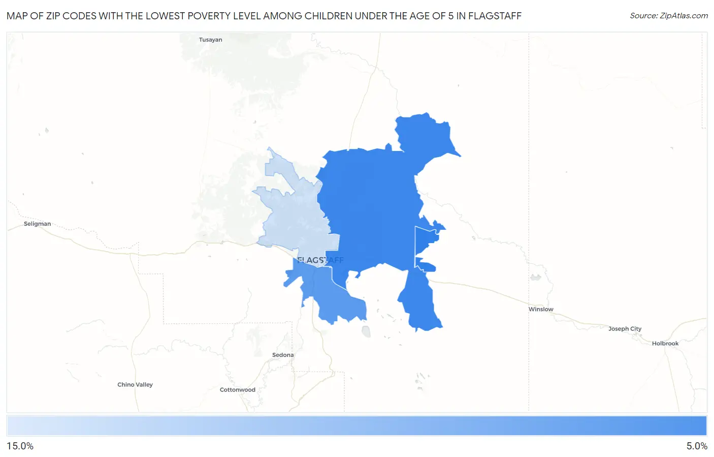Zip Codes with the Lowest Poverty Level Among Children Under the Age of 5 in Flagstaff Map