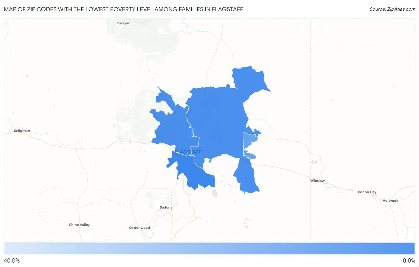 Zip Codes with the Lowest Poverty Level Among Families in Flagstaff Map