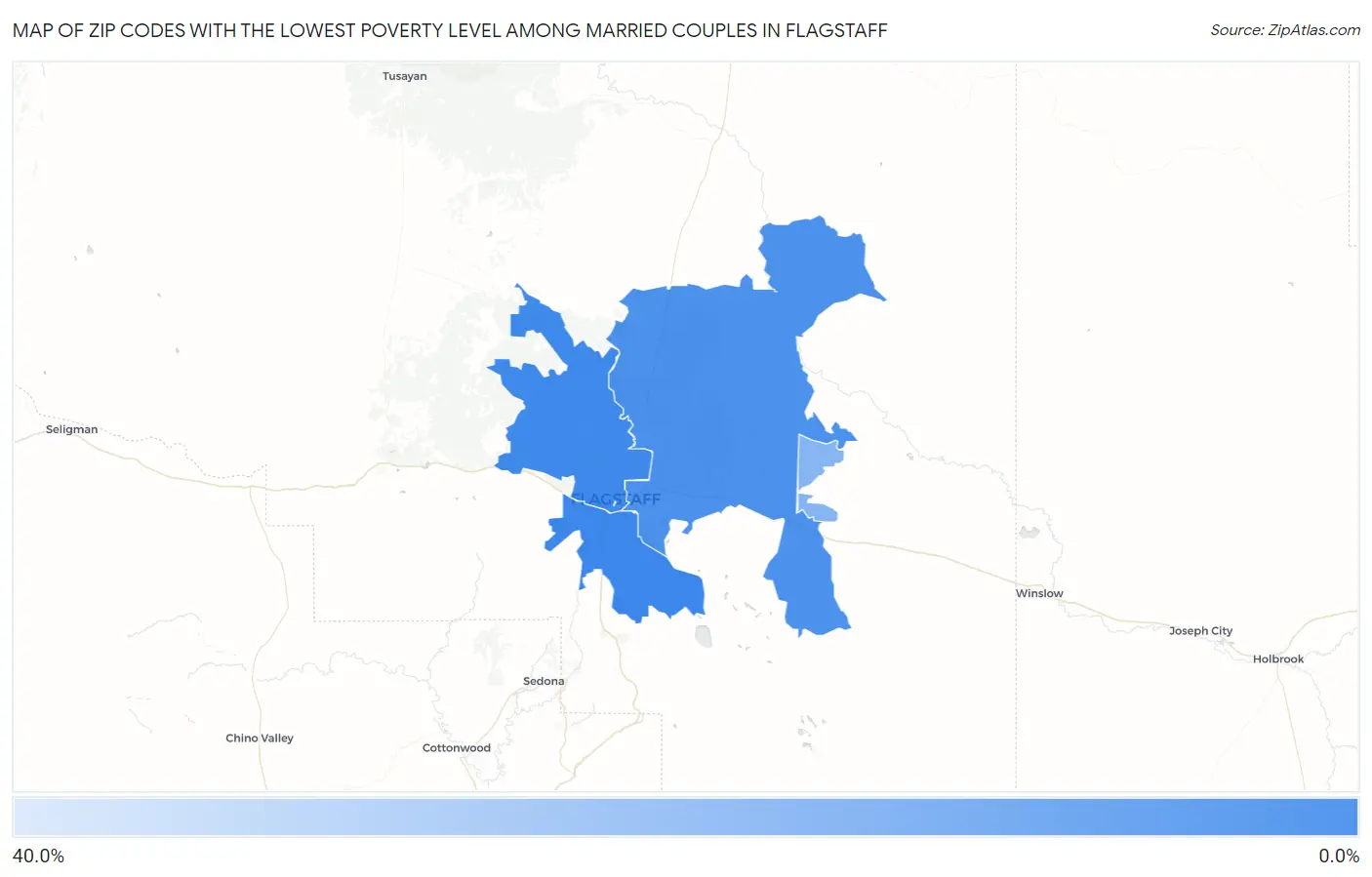 Zip Codes with the Lowest Poverty Level Among Married Couples in Flagstaff Map