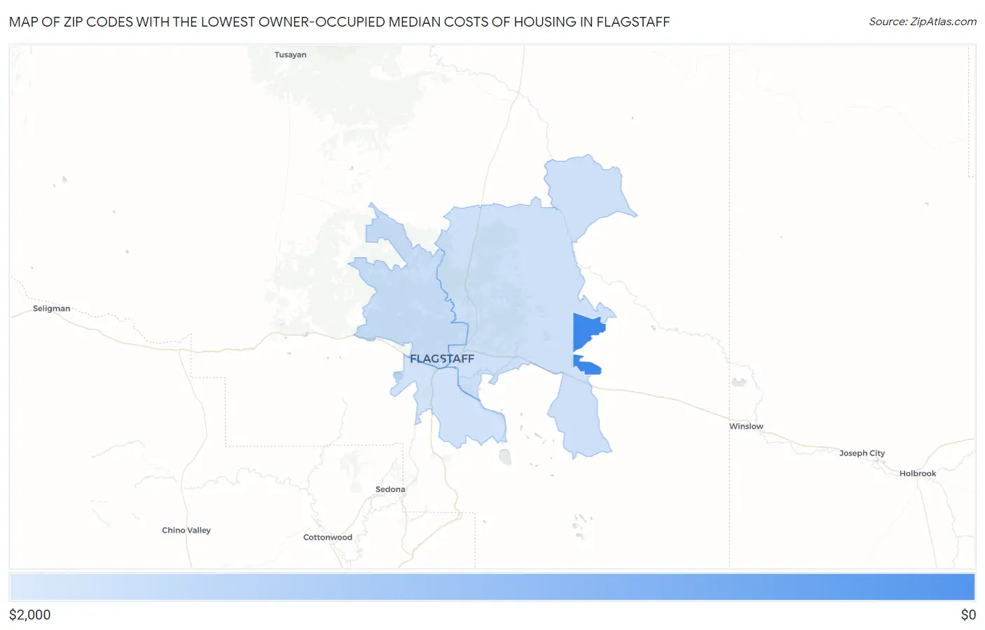 Zip Codes with the Lowest Owner-Occupied Median Costs of Housing in Flagstaff Map