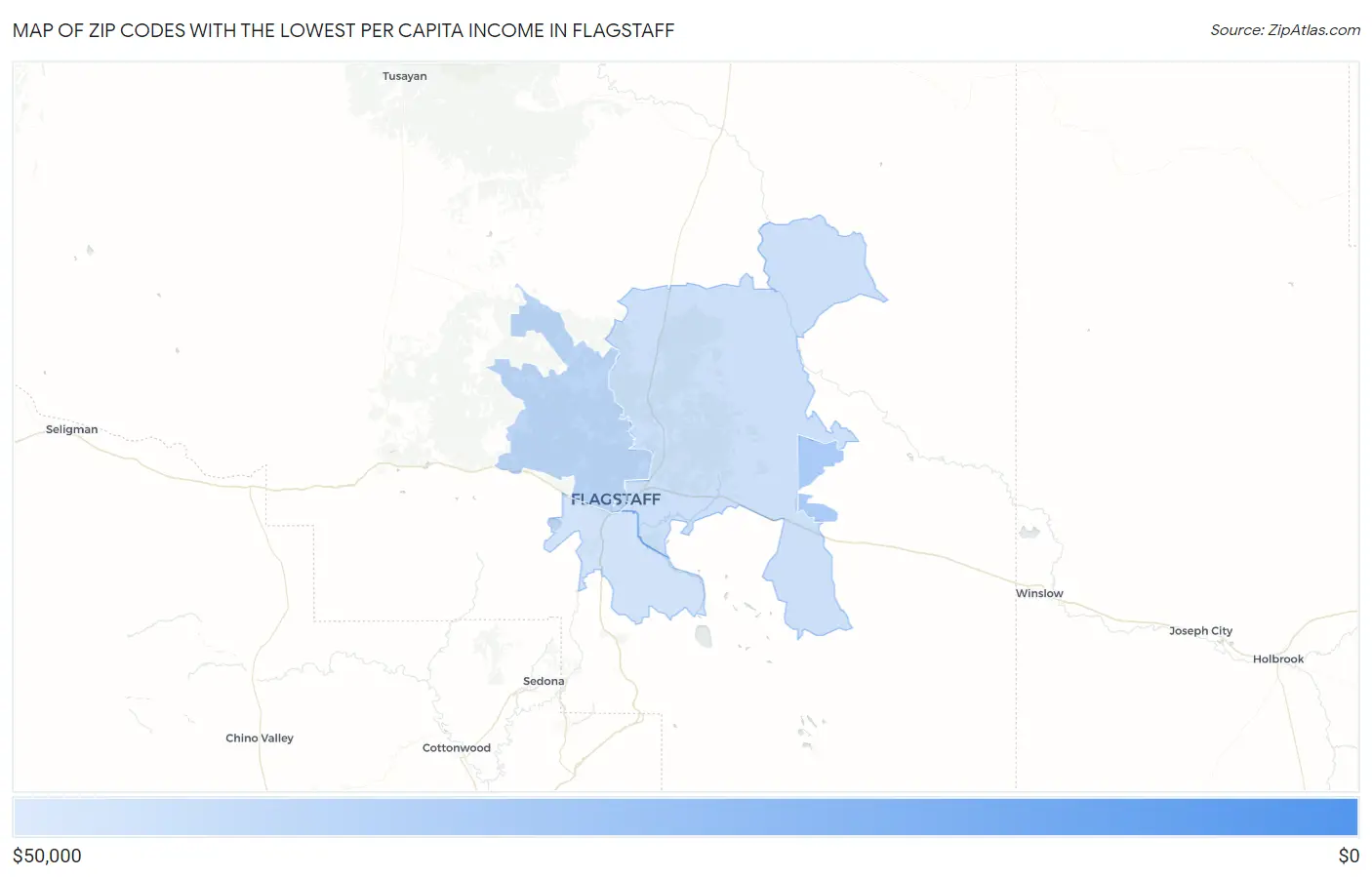 Zip Codes with the Lowest Per Capita Income in Flagstaff Map