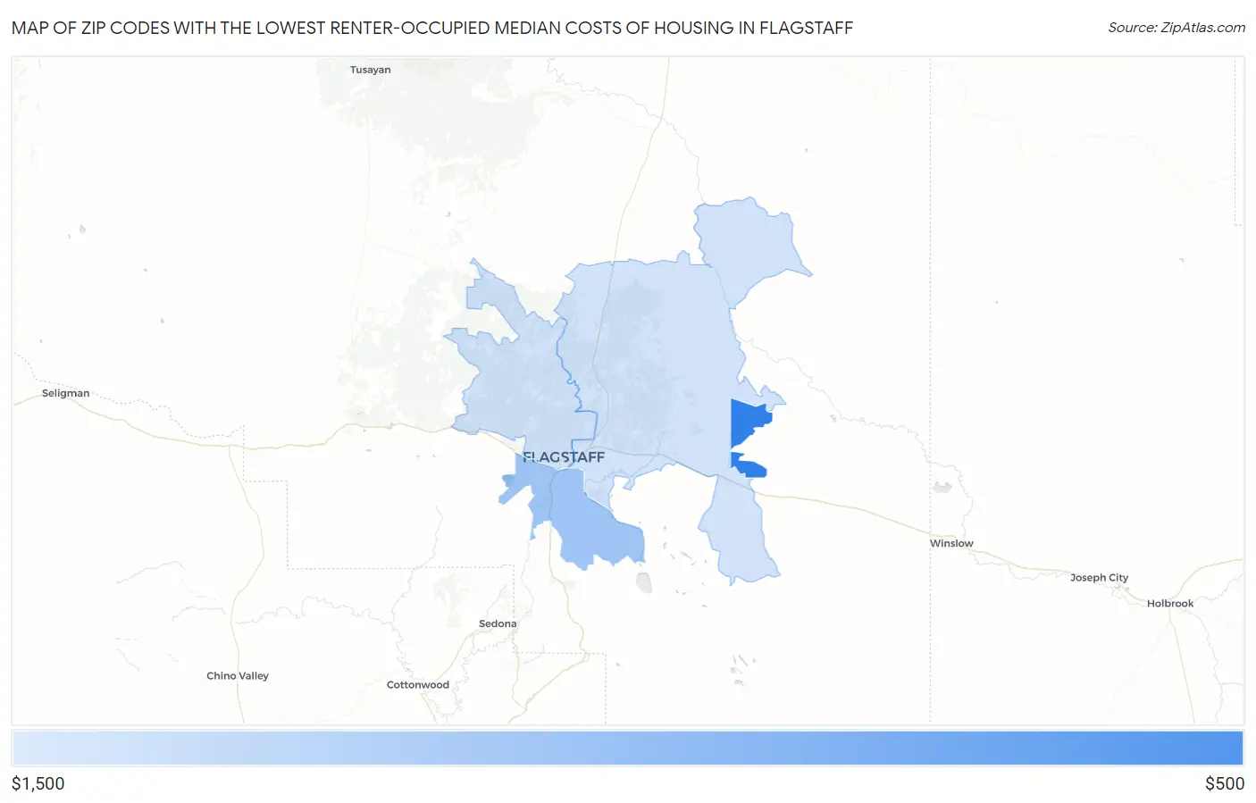 Zip Codes with the Lowest Renter-Occupied Median Costs of Housing in Flagstaff Map