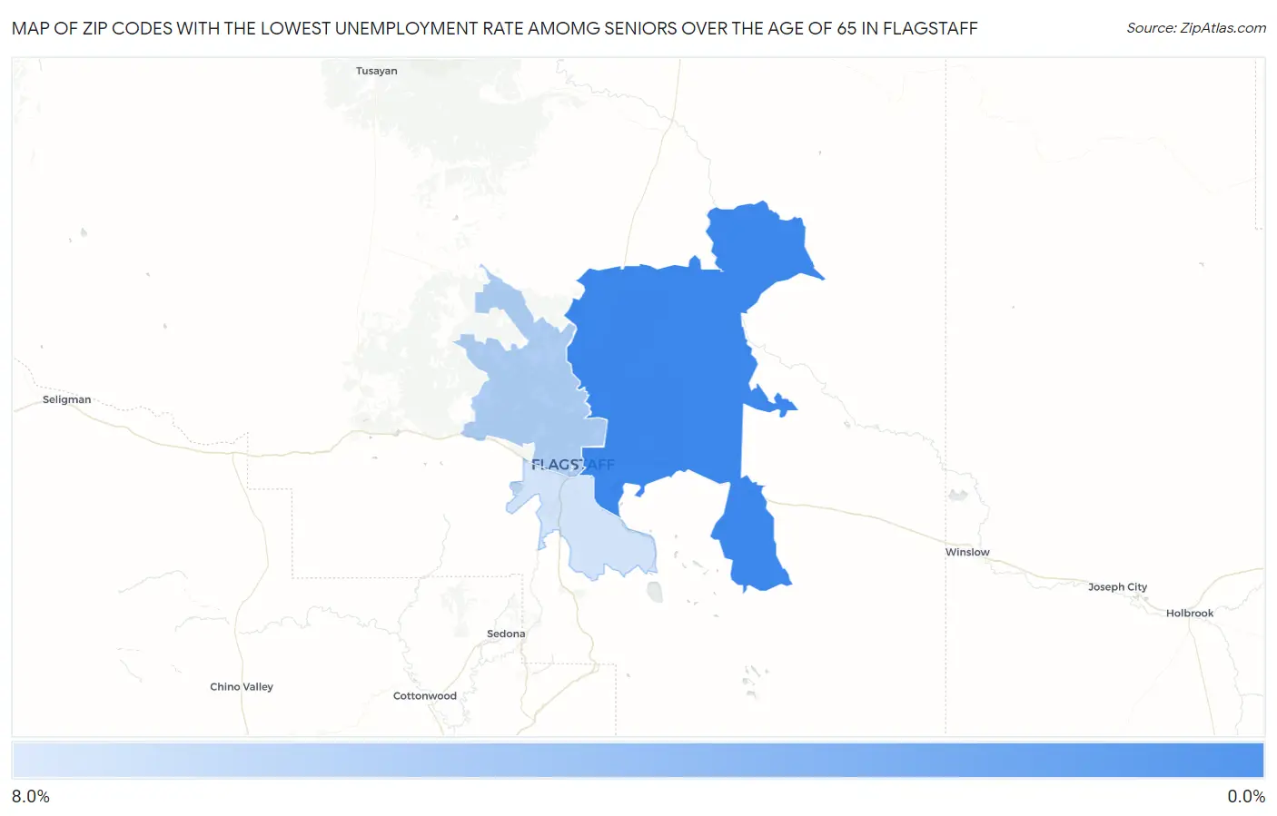 Zip Codes with the Lowest Unemployment Rate Amomg Seniors Over the Age of 65 in Flagstaff Map